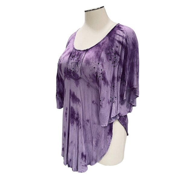 Step In Style Boho Tunic Top Purple Tie Dye Embroidered Festival NWT One SZ - Picture 8 of 11